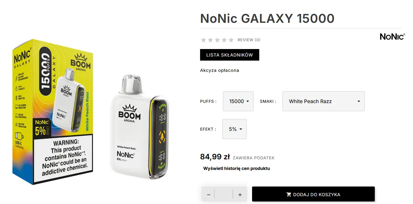 NoNic Galaxy 15000 White Peach Razz