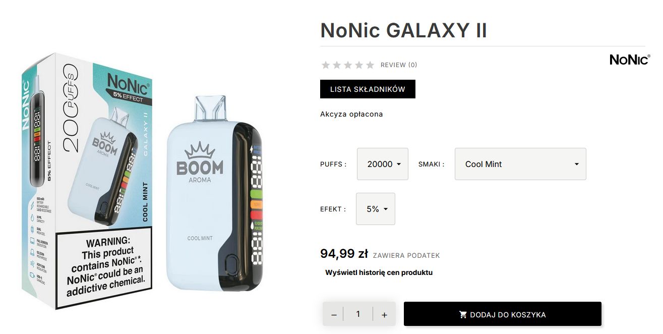 Waporyzator NoNic Cool Mint na 20000 buchów