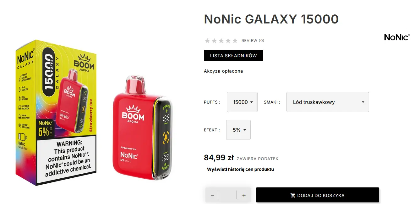 NoNic Galaxy 15000 o smaku Lód Truskawkowy